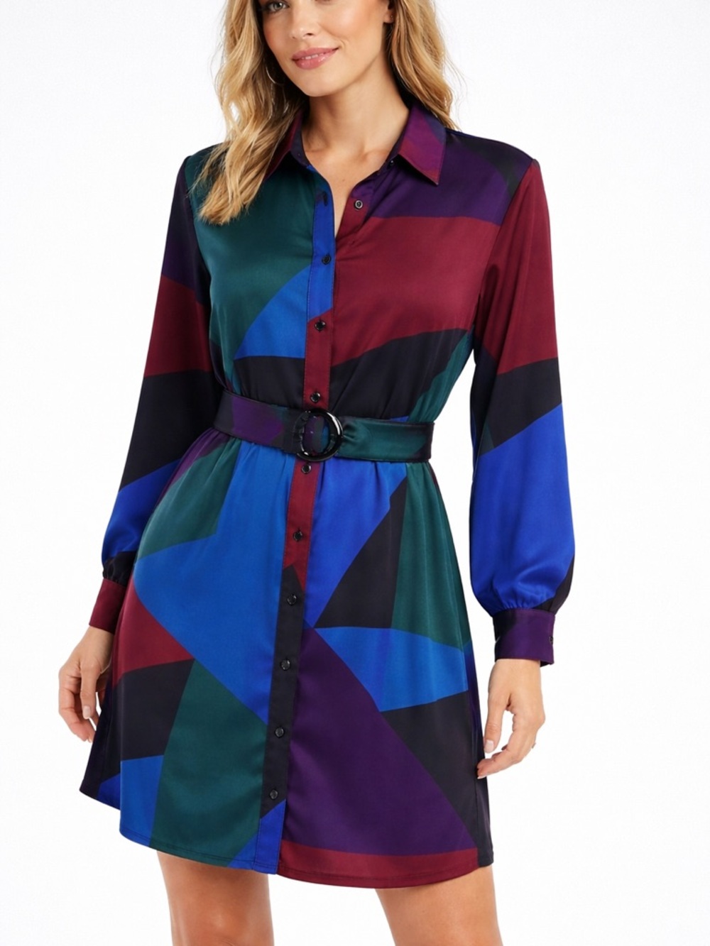 Karl Lagerfeld Paris NWT Geometric Print Shirt Dress – Belted Size 14